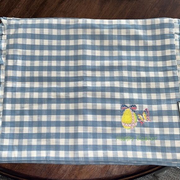 Set (4) Custom Easter 14” by 19” Cotton Easter Blue Gingham Placemats - Picture 1 of 8